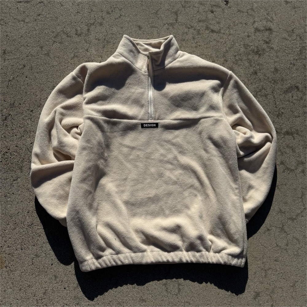DESIGN Ivory Fleece 1/2 Zip Pullover Sweatshirt Mock‎ Neck Men's Regular